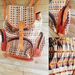 Vintage leather and fabric book bag